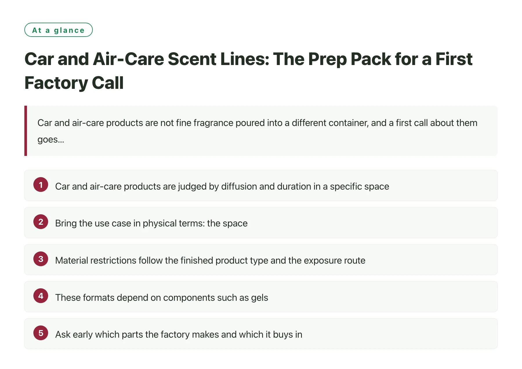 Car and Air-Care Scent Lines: The Prep Pack for a First Factory Call——全文要点速览