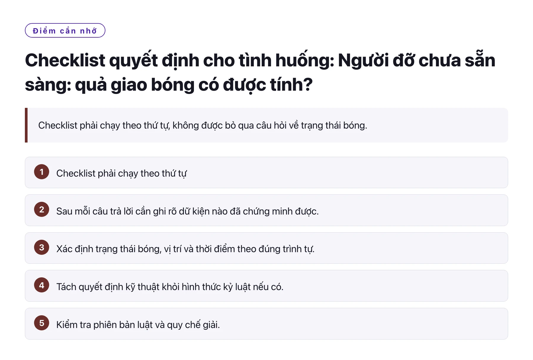 Checklist quyết định cho tình huống: Người đỡ chưa sẵn sàng: quả giao bóng có được tính?——全文要点速览